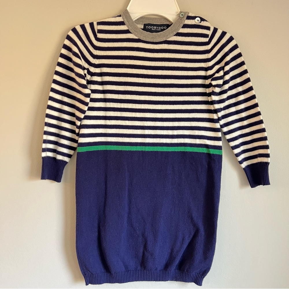 Little Girls Toobydoo Navy, White, and Green Striped Sweater Size 6